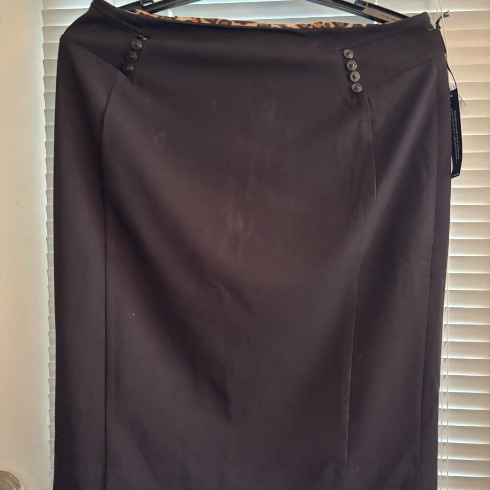 White House Black Market Black Pencil Skirt Leopard Print Lining Size 12